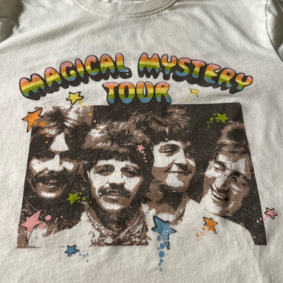 Beatles Magical Mystery Tour Graphic Tee XS Off-White Retro Band Shirt - Picture 3 of 7